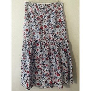 Ann Taylor Floral Midi Skirt - Red and Blue